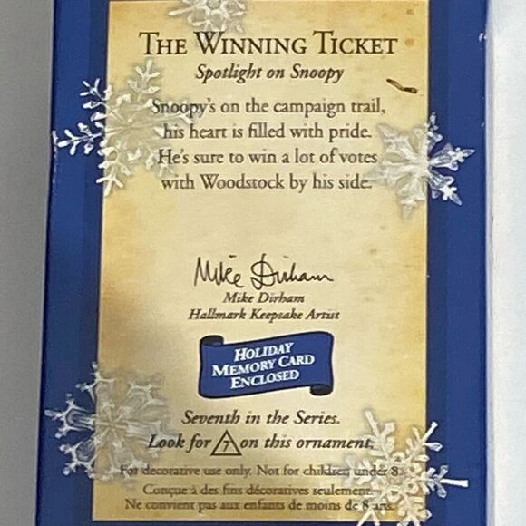 Hallmark Keepsake Peanuts The Winning Ticket Snoopy Woodstock Christmas Ornament - Picture 10 of 10